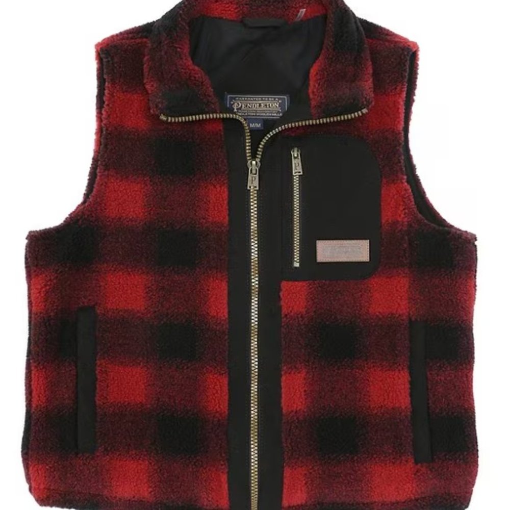 New Pendleton Ridgeline Buffalo Check Fleece Full-Zip VestRed Buffalo size M